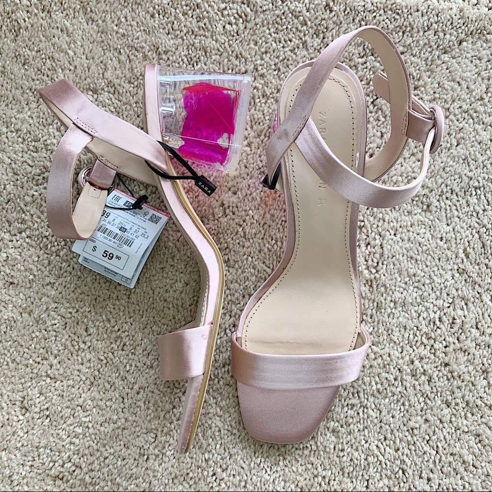 Zara blush satin, 2.5” heel sandal